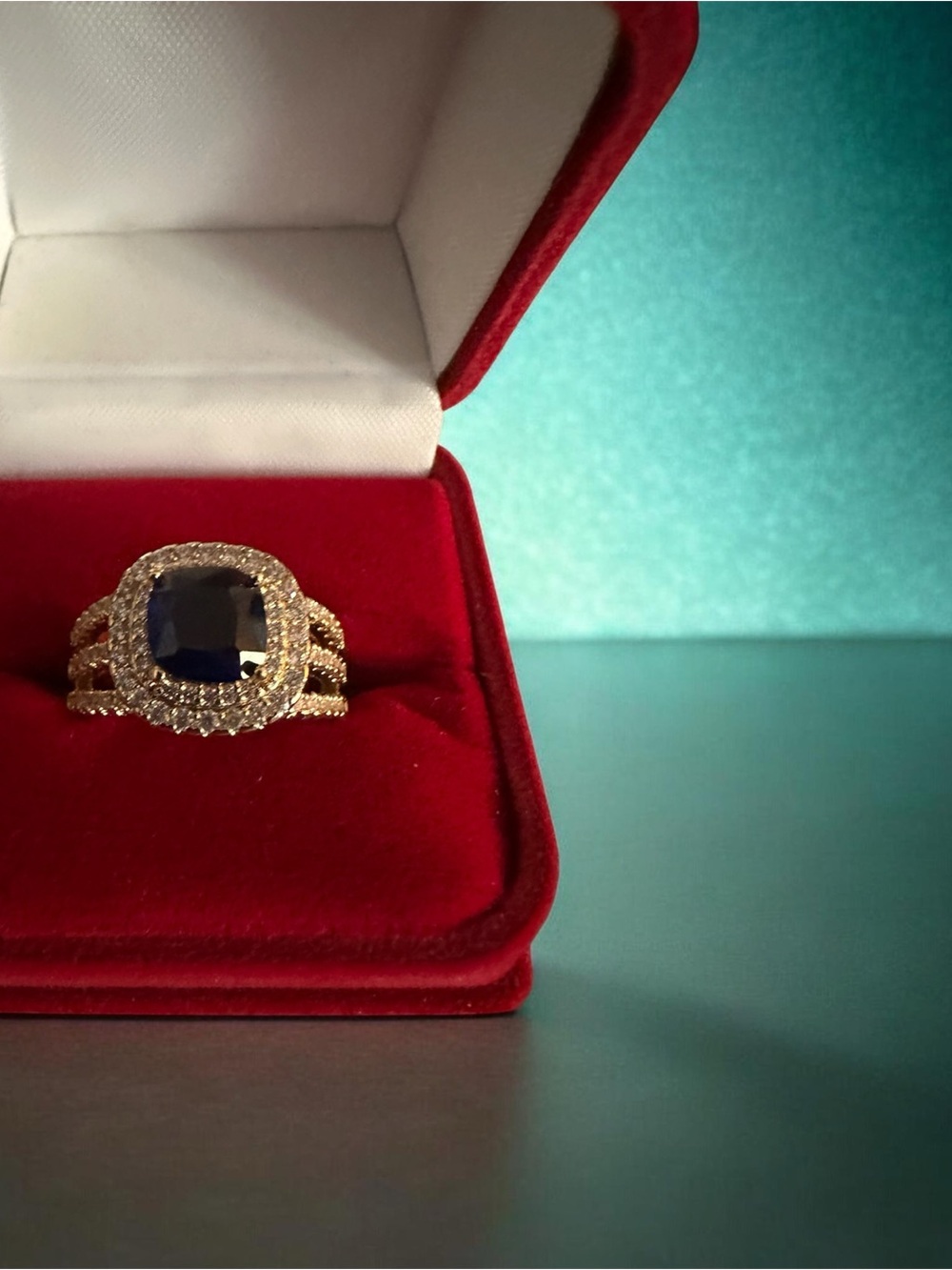 18k Gold Filled Cocktail Ring with Deep Blue Center Stone